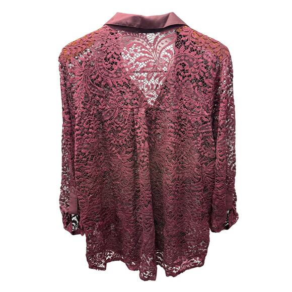 Maurice’s Lace Overlay Blouse Top sz 3X Maroon # H850 - Picture 2 of 6